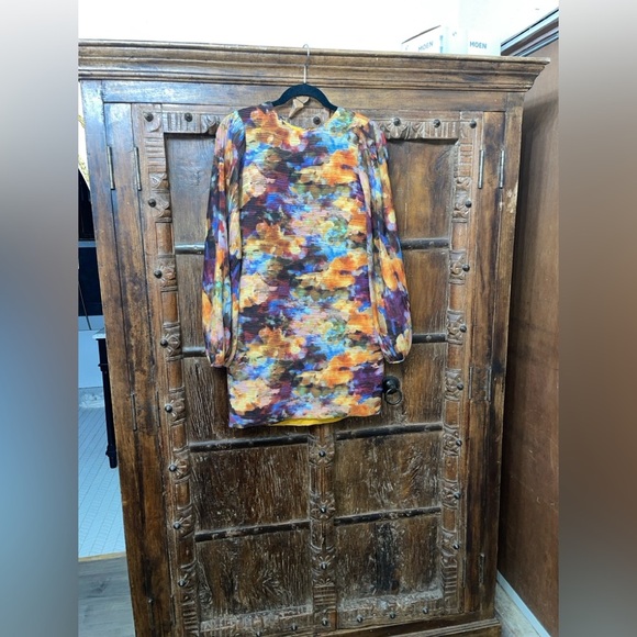 Gilner Farrar Molly Dress Kaleidoscope Print Size 10 Long Sleeve Ruched Mini EUC - Picture 3 of 7